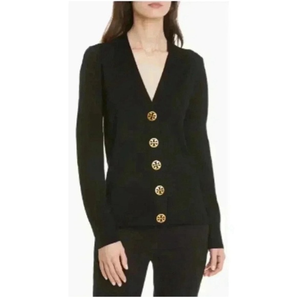 Tory Burch Black Cardigan with Gold Accents - Picture 1 of 9